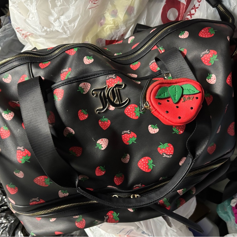 Juicy Couture Black Bag with Strawberry Design. 2FREE bath and body works item